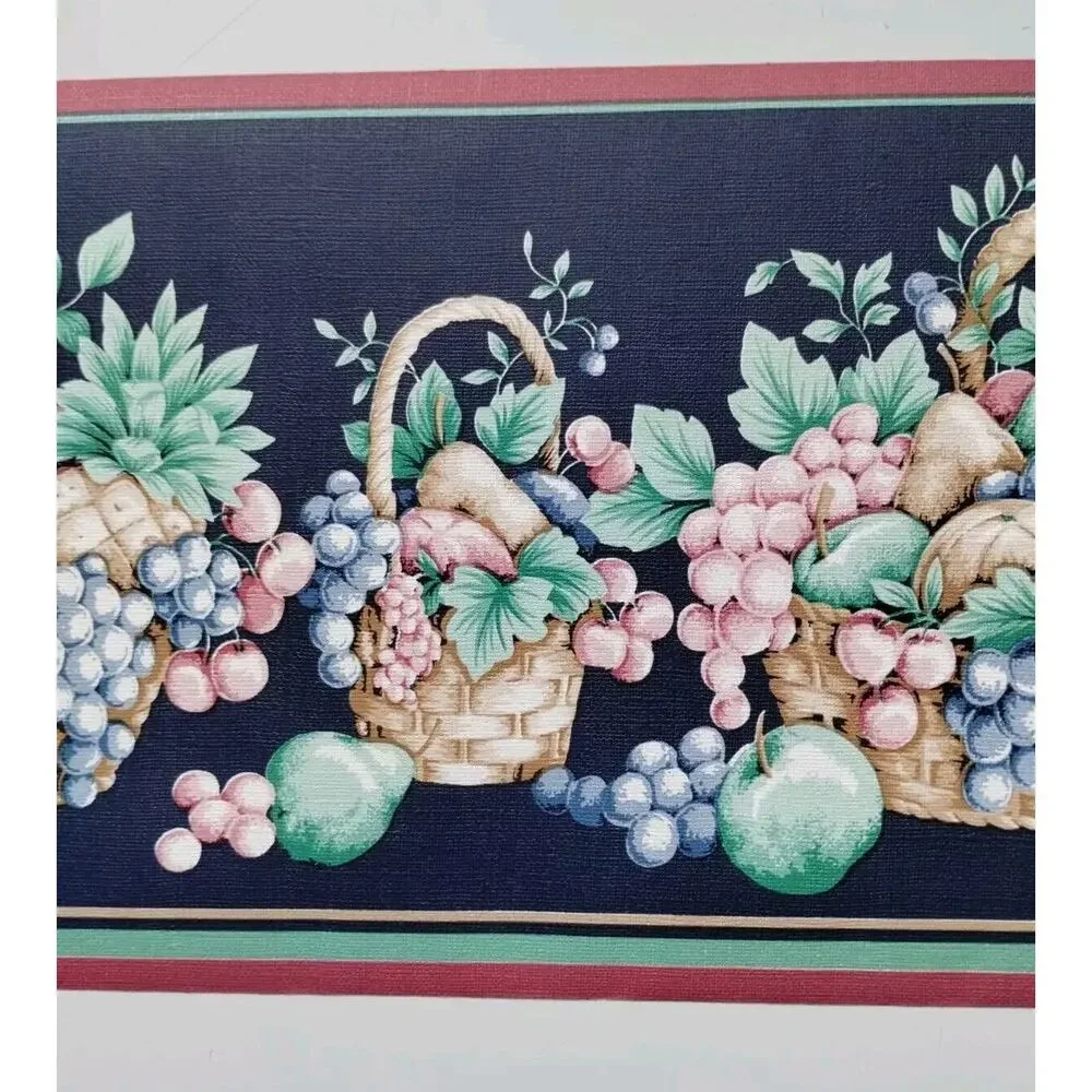 Sanitas Wall Border - 5yds - Fruit Basket - Blue Background